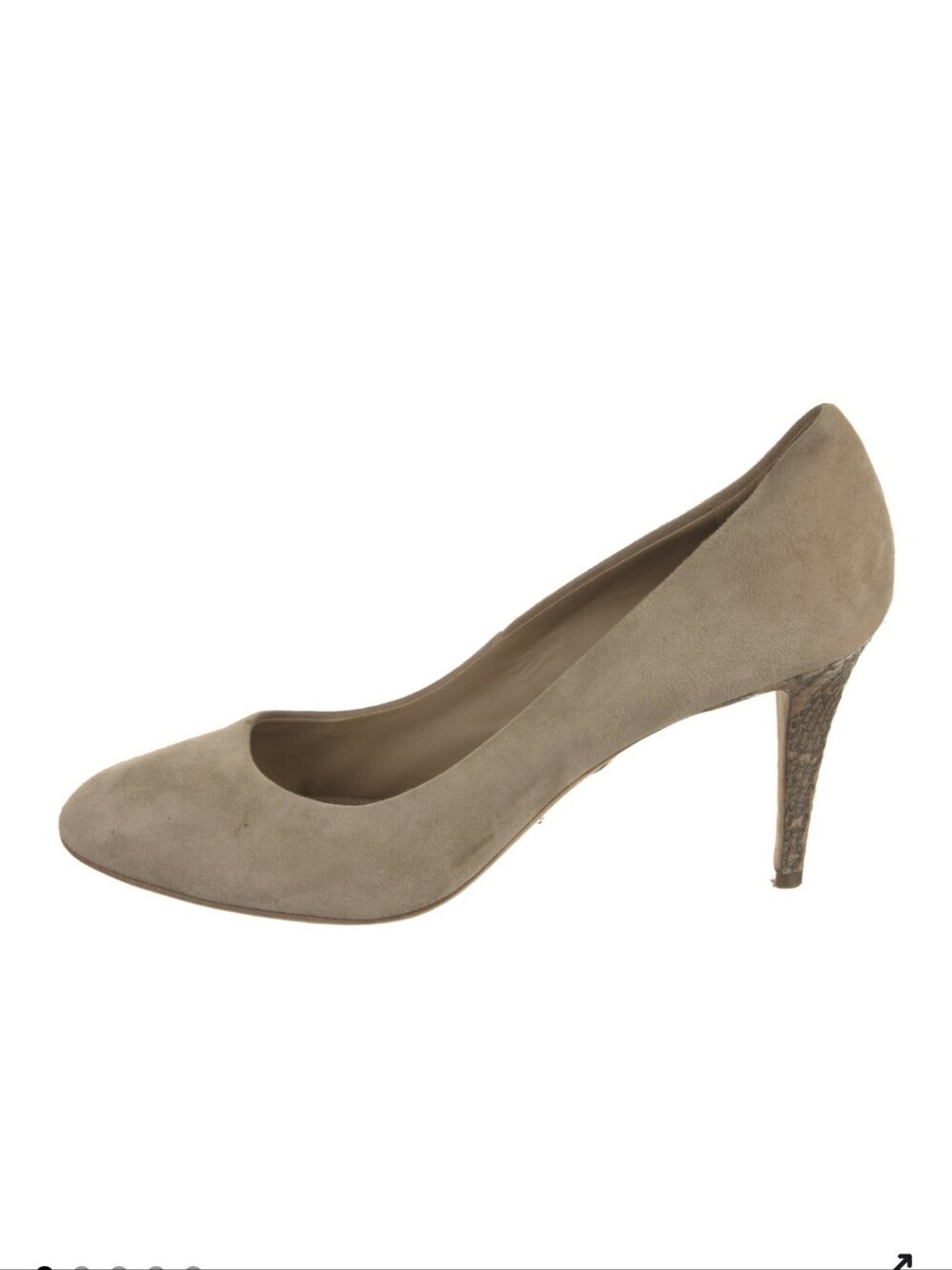 Tory Burch, Taupe Suede Pump with Textured Snakeskin Heel, Size 10